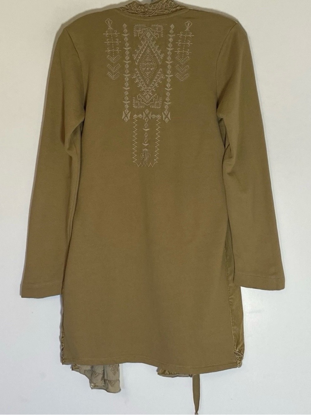 Boho Johnny Was Velvet Tie-Waist Robe Cardigan in tan/Beige - Picture 9 of 13